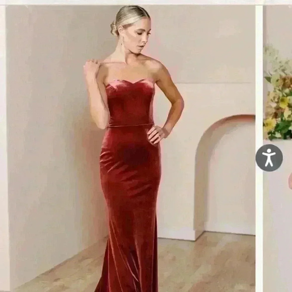 Velvet Strapless Floor Length Dress in Romantic Rose - Picture 1 of 8